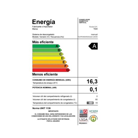 FREEZER TEM VERTICAL 60 LTS 3 CAJONES FREEZER TEM VERTICAL 60 LTS 3 CAJONES