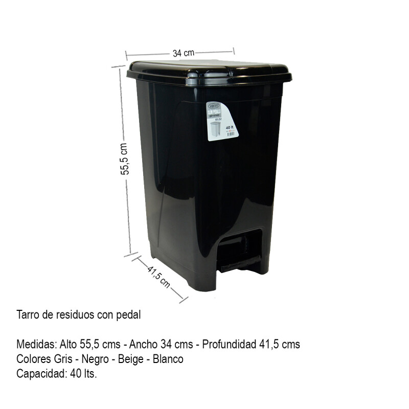 Tarro de residuos 40L con pedal NEGRO