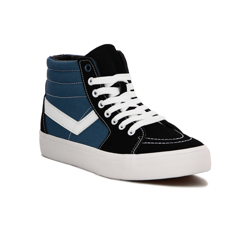 Pony bota hombre casual lona-negro/marino Negro-Marino