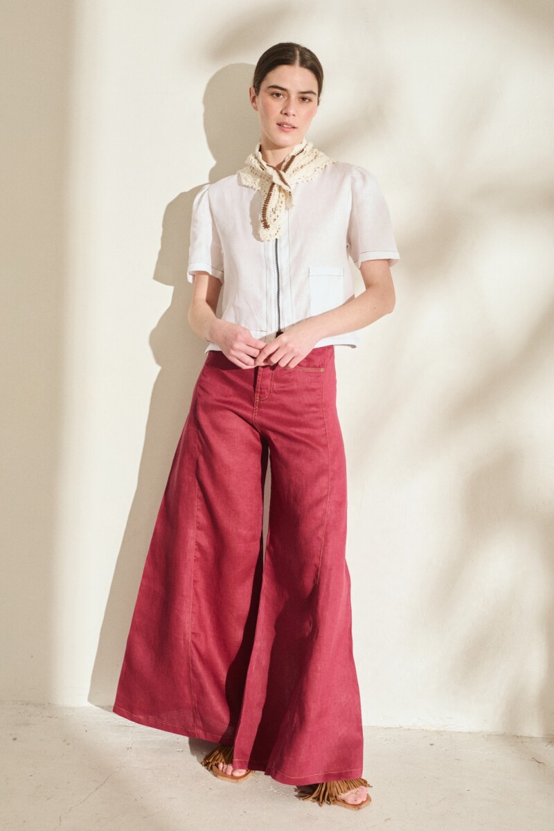 PANTALON WIDE XL LINEN SS27 Bordo