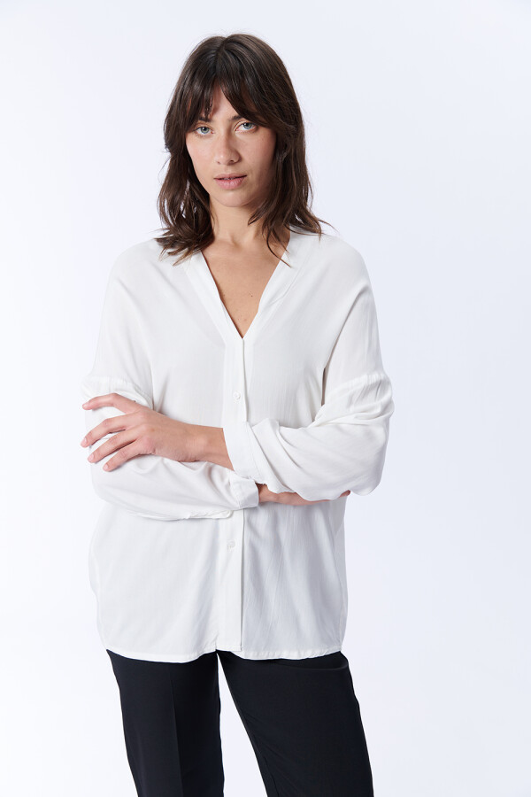 Blusa Manga Larga Escote En V Blanca