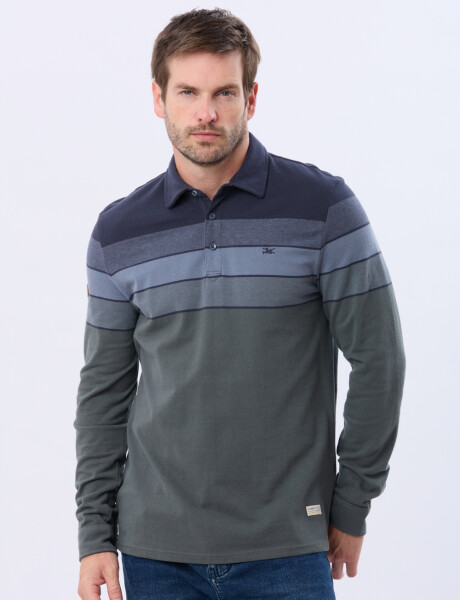 REMERA POLO PIQUE RAYADA Azul