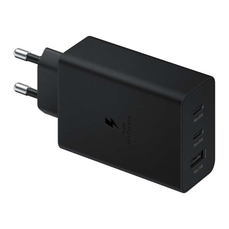 Cargador Samsung Trio 65 W Carga Súper Rápida 2 USB-C + USB-A Cargador Samsung Trio 65 W Carga Súper Rápida 2 USB-C + USB-A