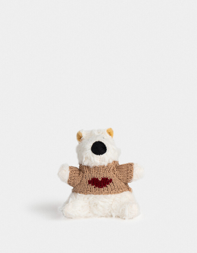 Llavero Peluche Llavero Y Charm De Perrito Con Sweater - Blanco Crema