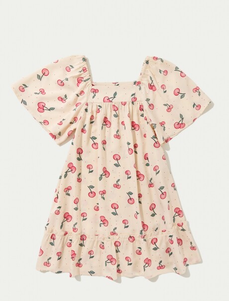 VESTIDO INFANTIL CON ESTAMPADO BEIGE