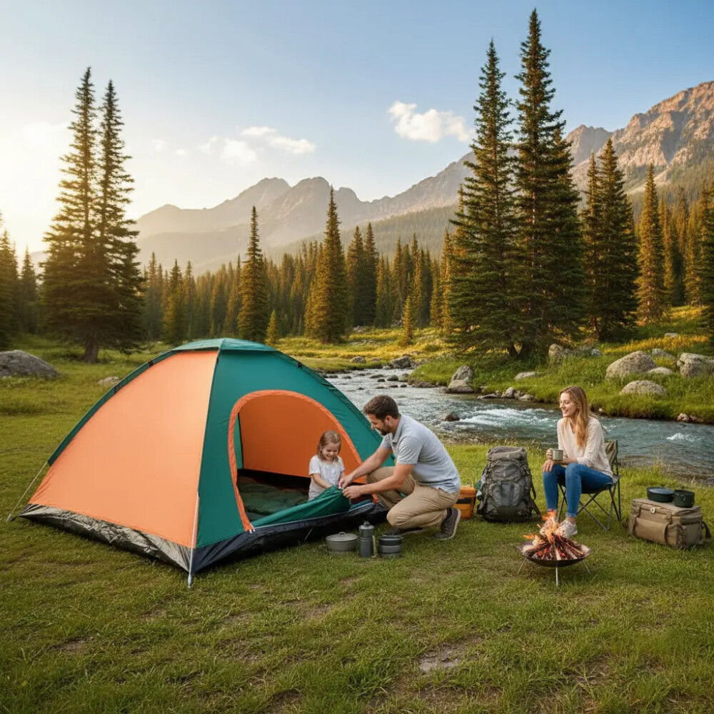Carpa Iglú De Camping Para 3 Personas VERDE Y NARANJA