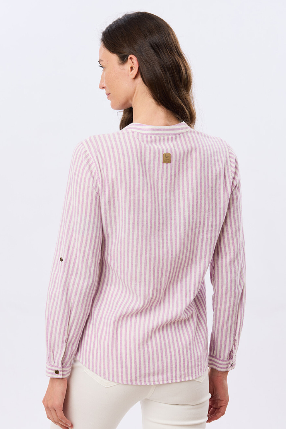 CAMISA DE LINO CUELLO MAO Lila Oscuro