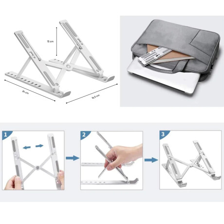 Soporte laptop regulable en altura de aluminio Plateado