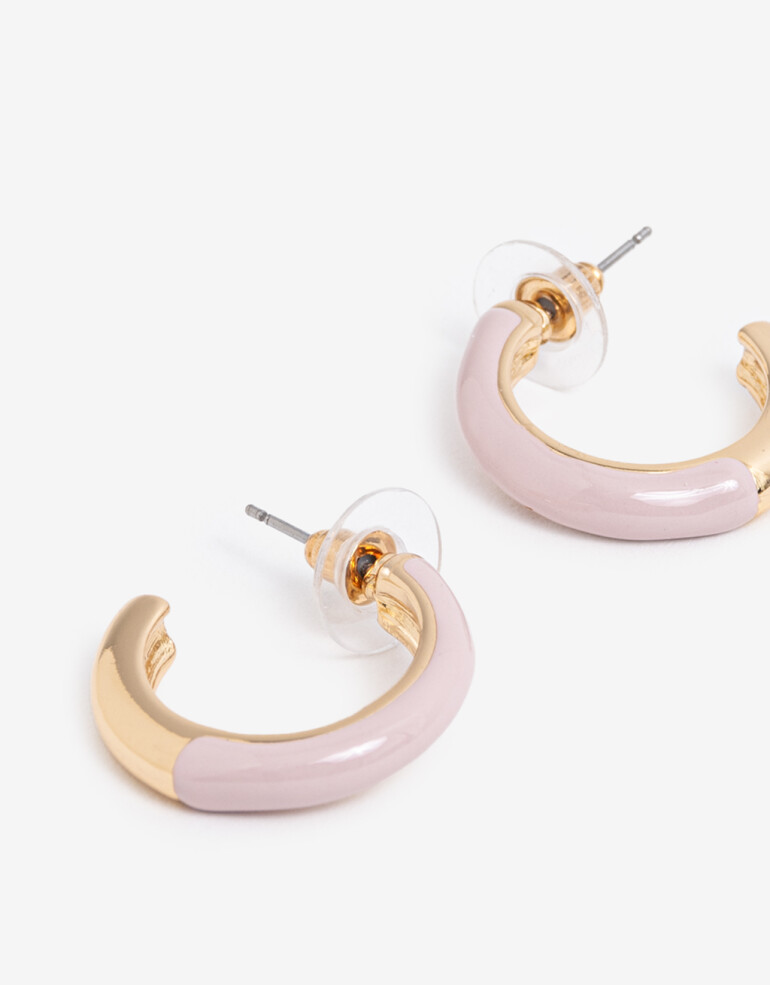 Aros Argollas Color Argollas De Metal Esmaltadas Bañado En Oro - Rosa Claro