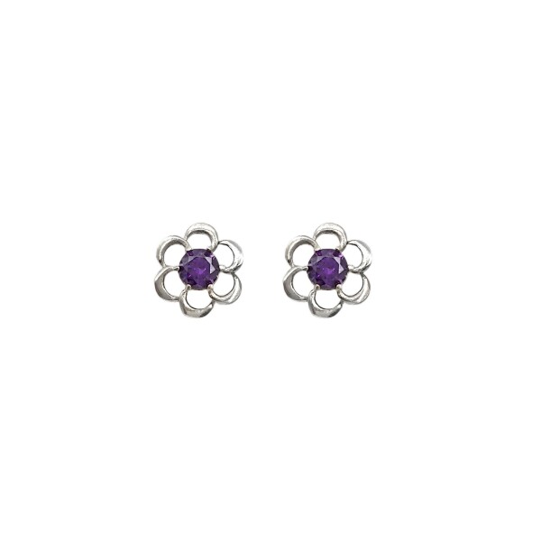 Caravanas Flor de amatista - Plata 925 -Amatista -CA3925 Conpiedra