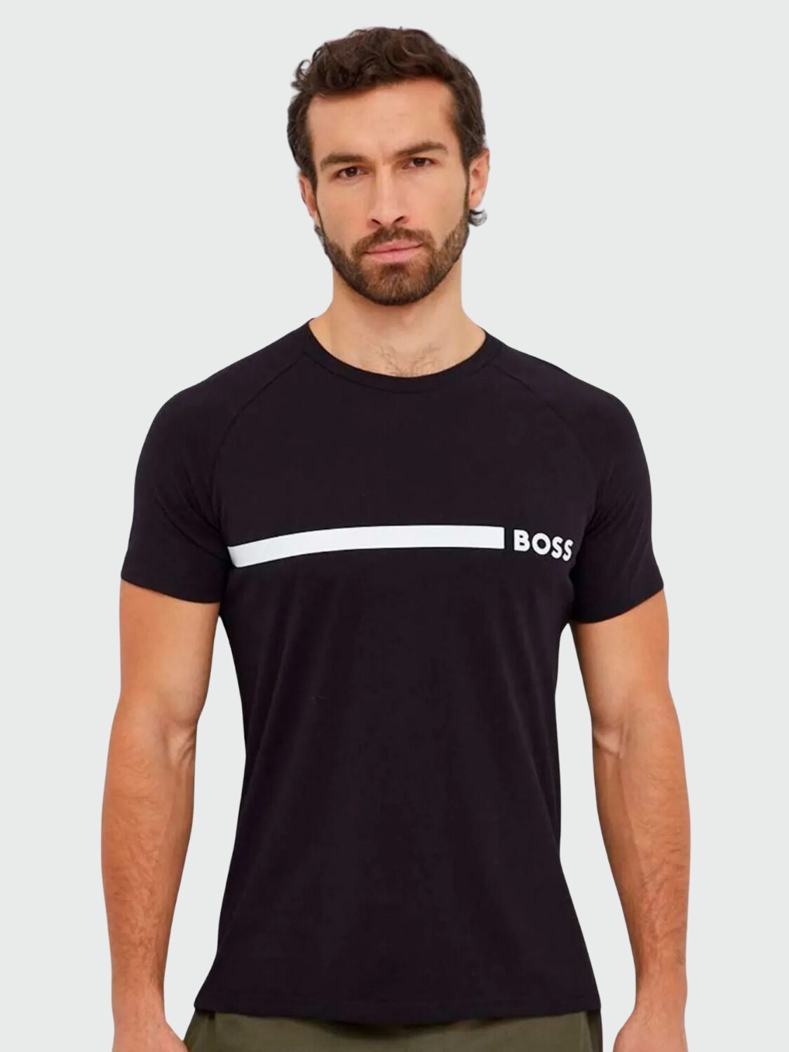 BOSS - Remera de Algodón con raya y logo 001