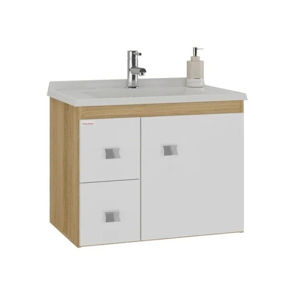 MUEBLE BAÑO SUSPENDIDO 60 CM CON MESADA Y ESPEJO BLANCO/CARVALHO MUEBLE BAÑO SUSPENDIDO 60 CM CON MESADA Y ESPEJO BLANCO/CARVALHO