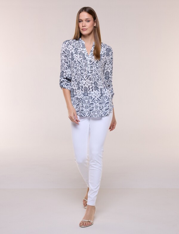 Blusa Plisada BLANCO/AZUL