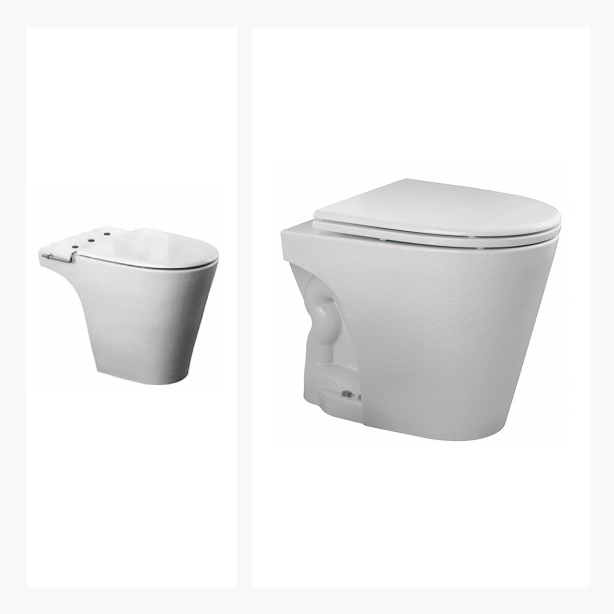 Juego De Loza Blanco, Inodoro Corto, Tapa Y Bidet Para Griferia Bimando Linea Marina Marca Ferrum 