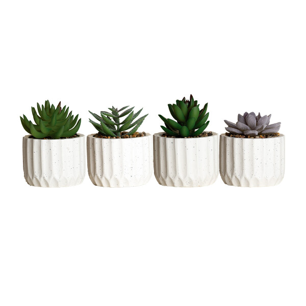 MINI PLANTA ARTIFICIAL DECORATIVA 7,5X11,3CM DISEÑO ACANALADO BLANCO