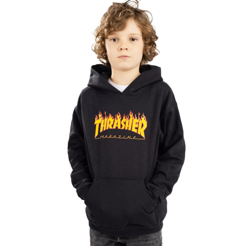 Canguro Thrasher Hoodie Kids Flame Negro Canguro Thrasher Hoodie Kids Flame Negro