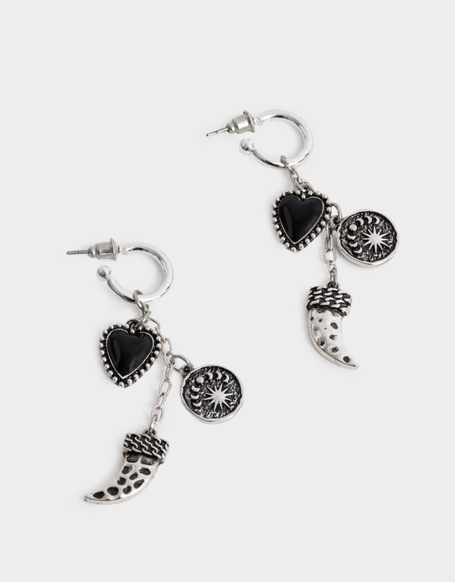 Aros Argollas De metal Aros Argolla Dije Cuerno - Plateado Antique Silver