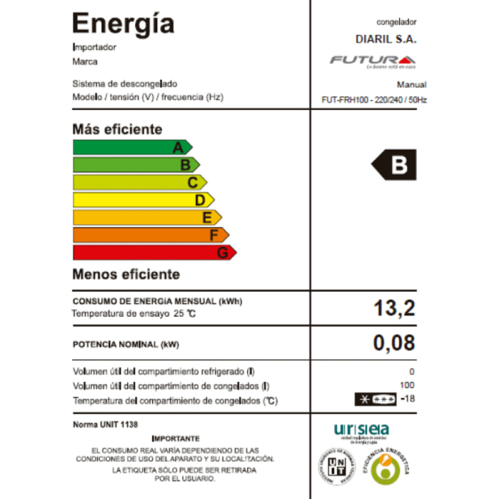 Freezer horizontal Futura FUT-FRH100 blanco