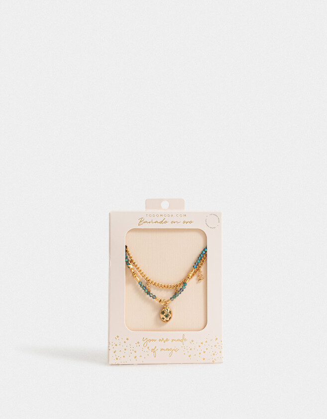 Collares Cortos Con Piedra Natural Collar Corto Bañado En Oro Con Piedra Natural - Dorado