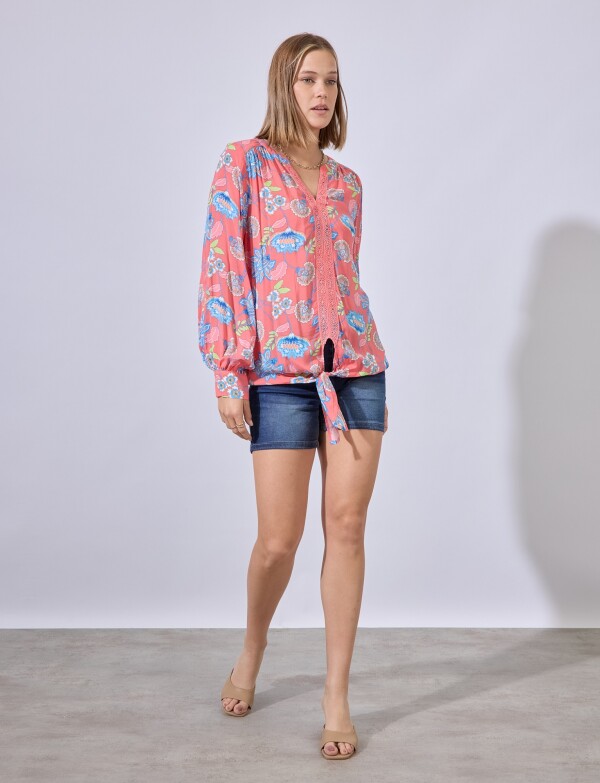 Blusa Puntilla Nudo CORAL/MULTI