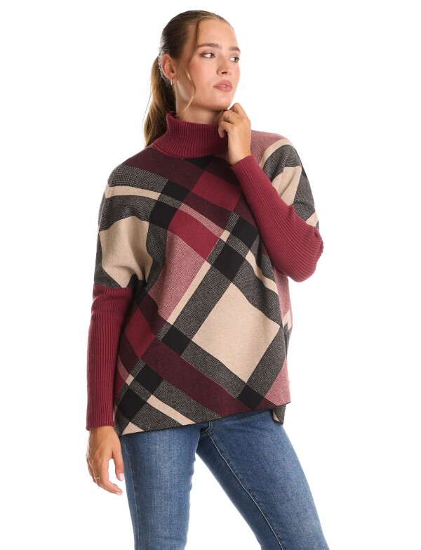 Polera Poncho Oversize MULTI/BORDEAUX
