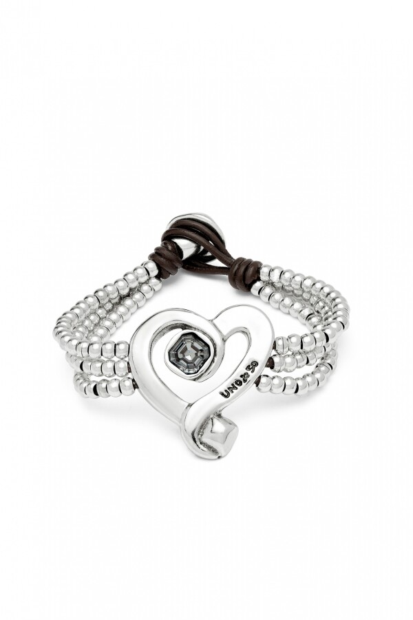 PULSERA DE CUENTAS CON CORAZÓN BAÑADO EN PLATA DE LEY CON CRISTAL NEGRO Pulsera