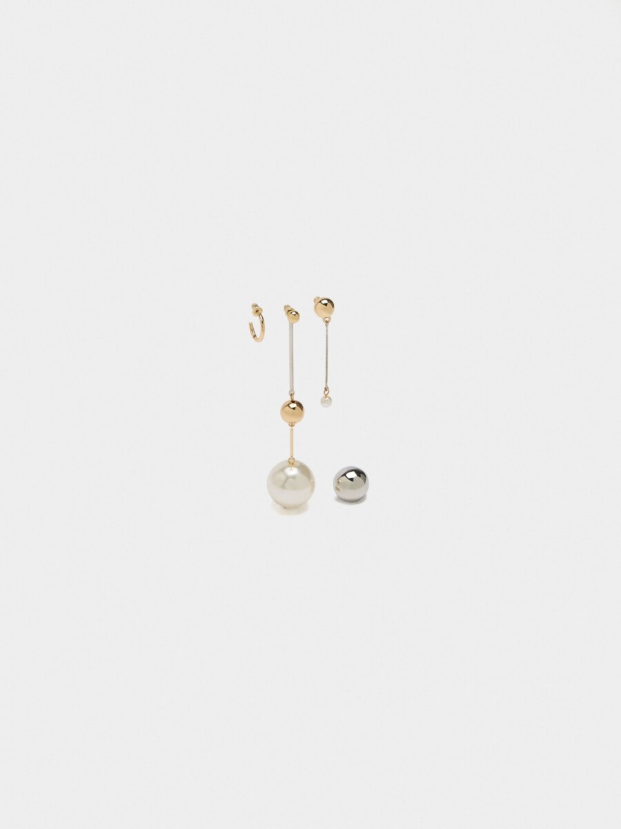 Set De Pendientes Asimétricos Con Perlas bicolor