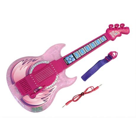 Micrófono Infantil con pie, guitarra con luz y sonido MP3 3AA Rosa