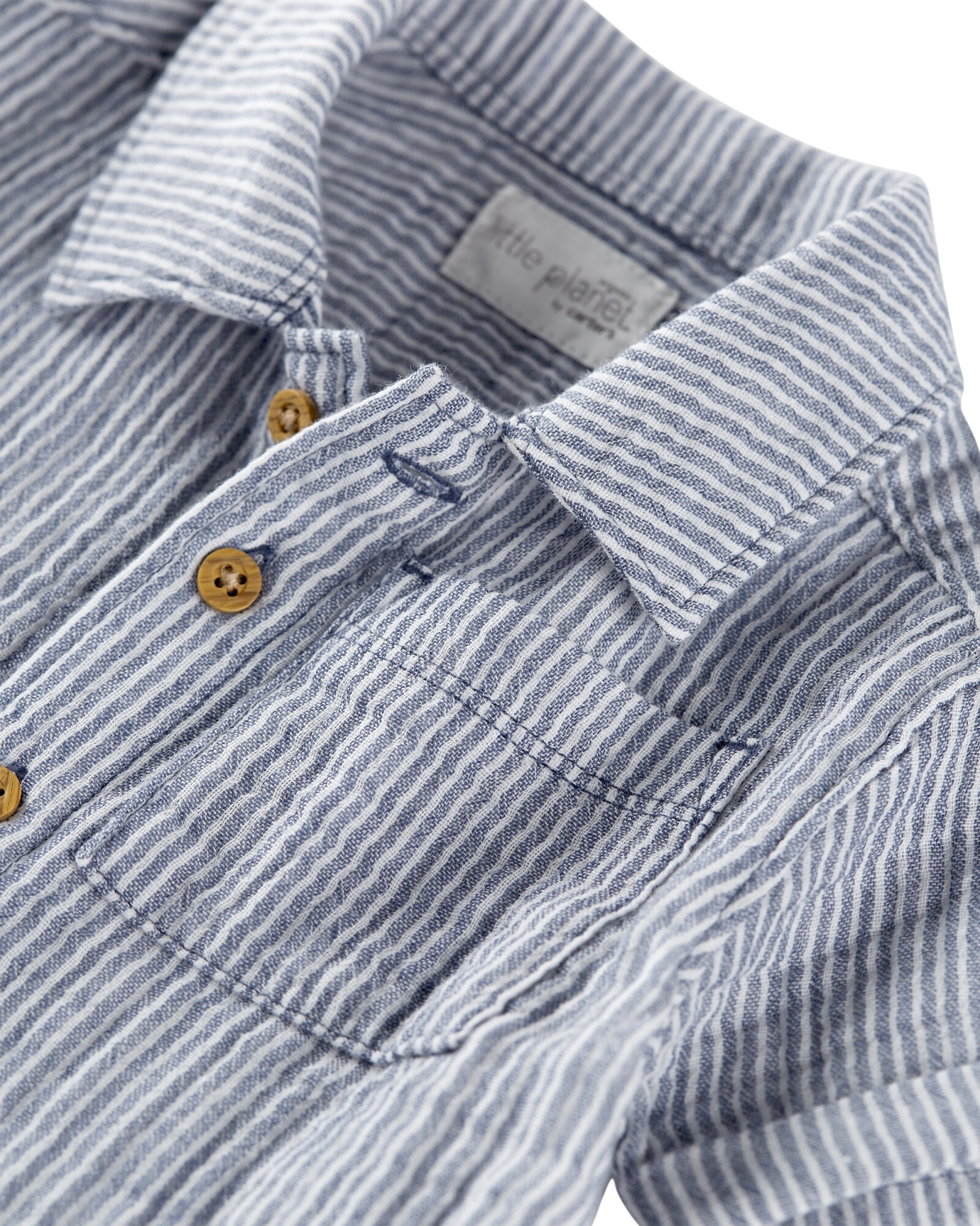Set dos piezas de gasa de algodón orgánico, short y camisa, diseño a rayas azules Sin color