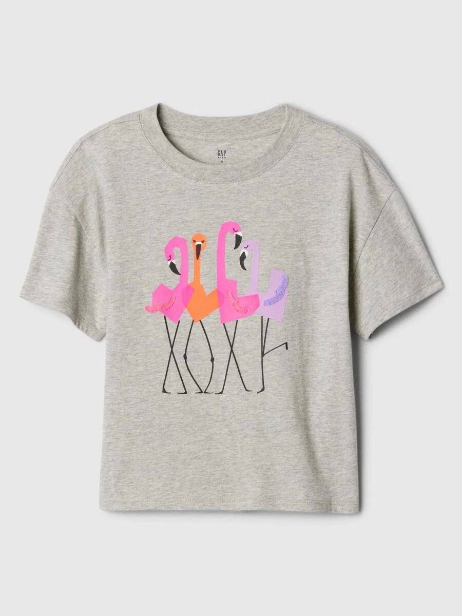 Remera Gráfico Manga Corta Niña - Light Heather Grey 