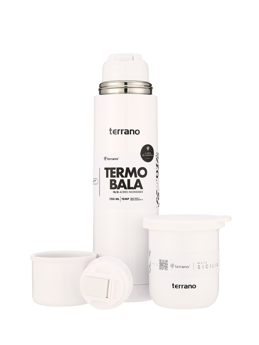 Kit Acero Bala Metalizado - 750mL + Mate Sicilia - Blanco 