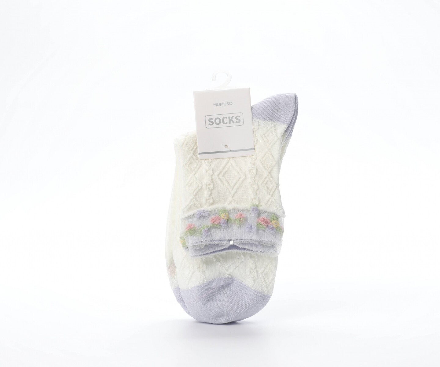 CALCETINES TOBILLEROS DE MUJER CON FLORES (2 PARES/MORADO Y BLANCO) 