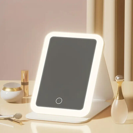 Espejo con luz led y estuche cuerina Blanco