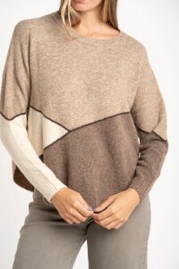 Sweater Intarsia Color Block Marrón
