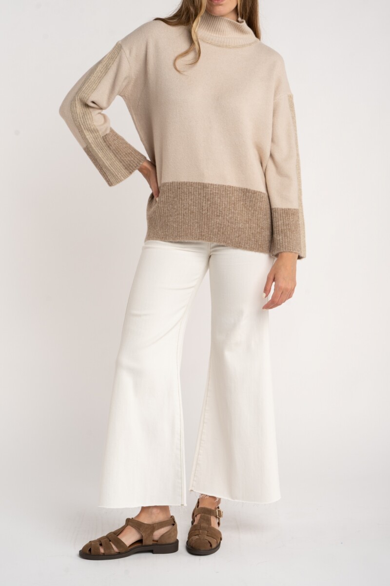 Polera Color Block Beige Melange