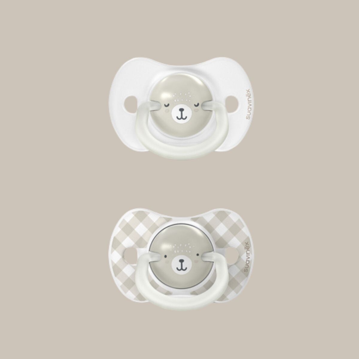 CHS+6BRILLA - Set X2 Chupetes Sx Pro Fisiologicos 6 A 18 Meses Brilla En La Oscuridad Suavinex Osito Beige 