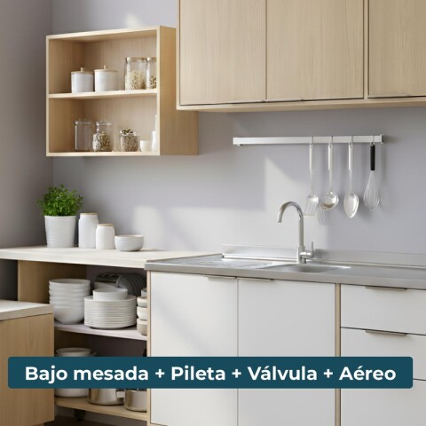 Bajo Mesada 120 cm 3 Puertas 2 Cajones y Aéreo 3 Puertas y Estantes Cocina Modular Gloria MDP 15mm y Pileta Tramontina Central Bajo Mesada 120 cm 3 Puertas 2 Cajones y Aéreo 3 Puertas y Estantes Cocina Modular Gloria MDP 15mm y Pileta Tramontina Central
