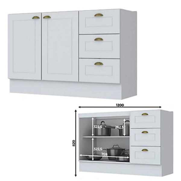 BAJO MESADA DVN C 353- 2 Ptas 3 Caj. Sin Tapa Blanco -244356 Sin color