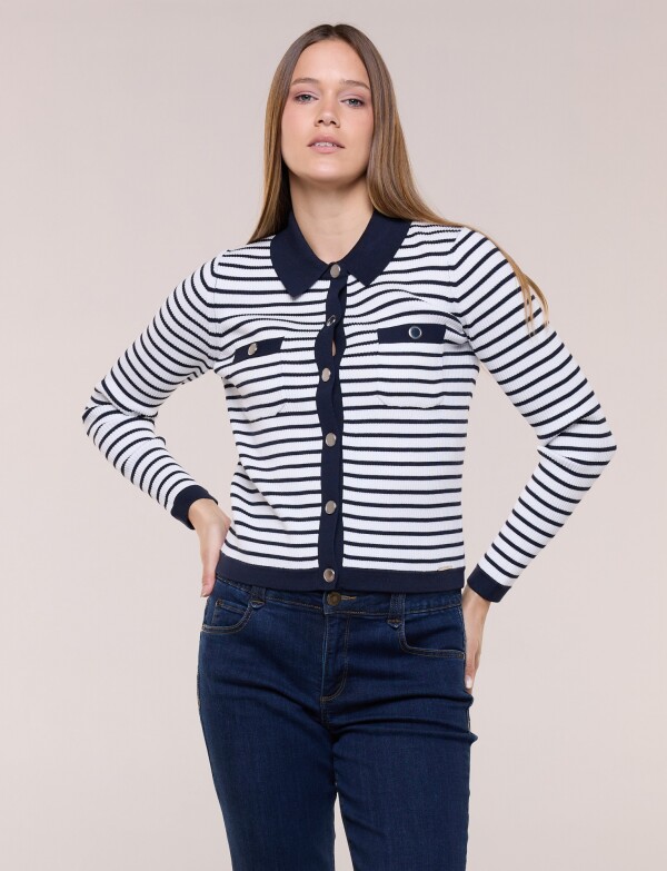 Cardigan Marinero Con Cuello Polo BLANCO/AZUL