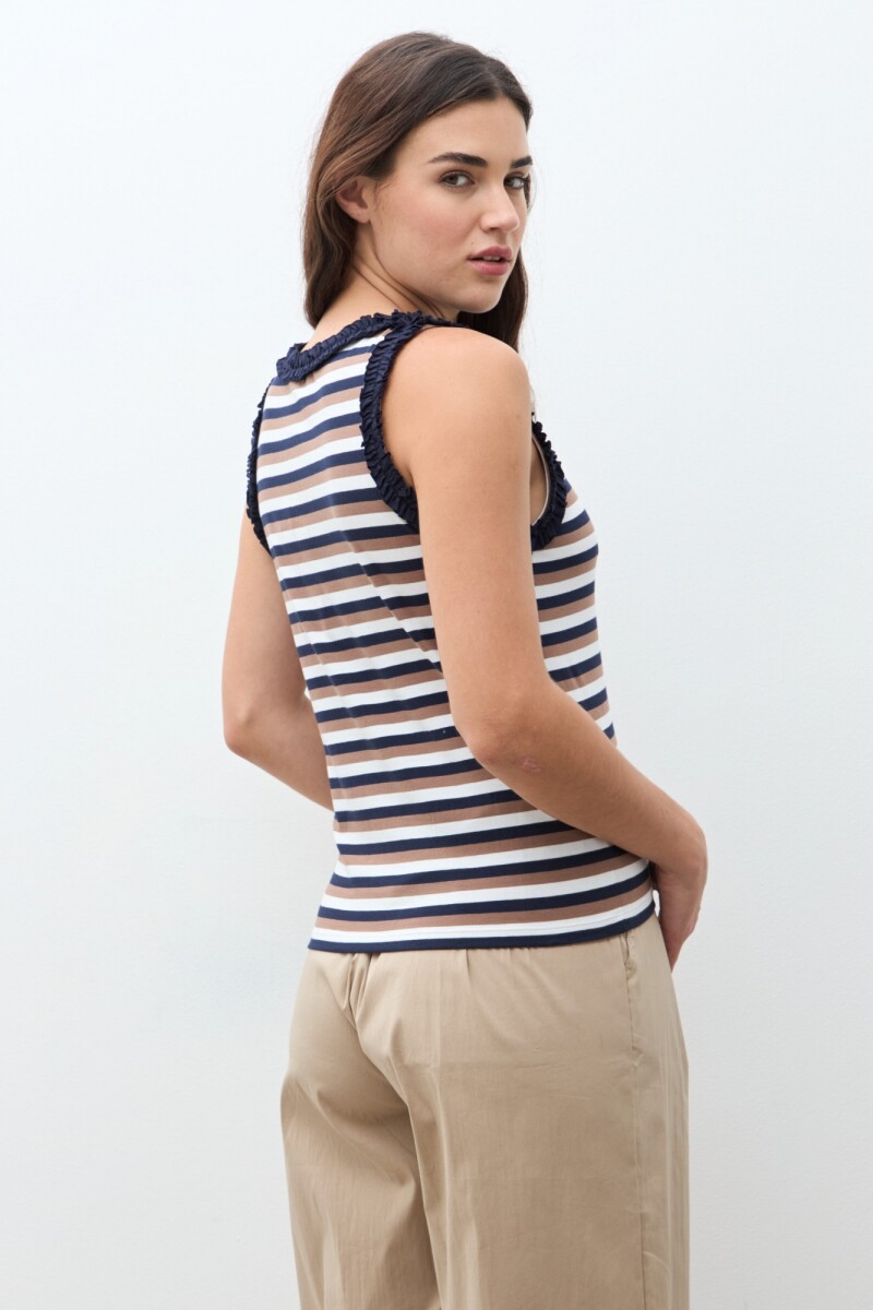 Top rayado con volados azul marino