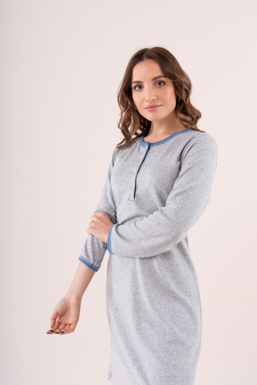 Camisón en Lanilla con Botones Gris con Cielo