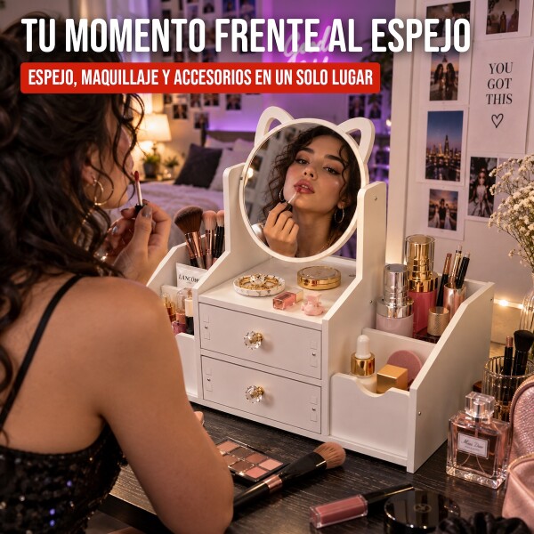 Organizador De Maquillaje Tocador Con Espejo y Cajones IMBACK Color Blanco Organizador De Maquillaje Tocador Con Espejo y Cajones IMBACK Color Blanco