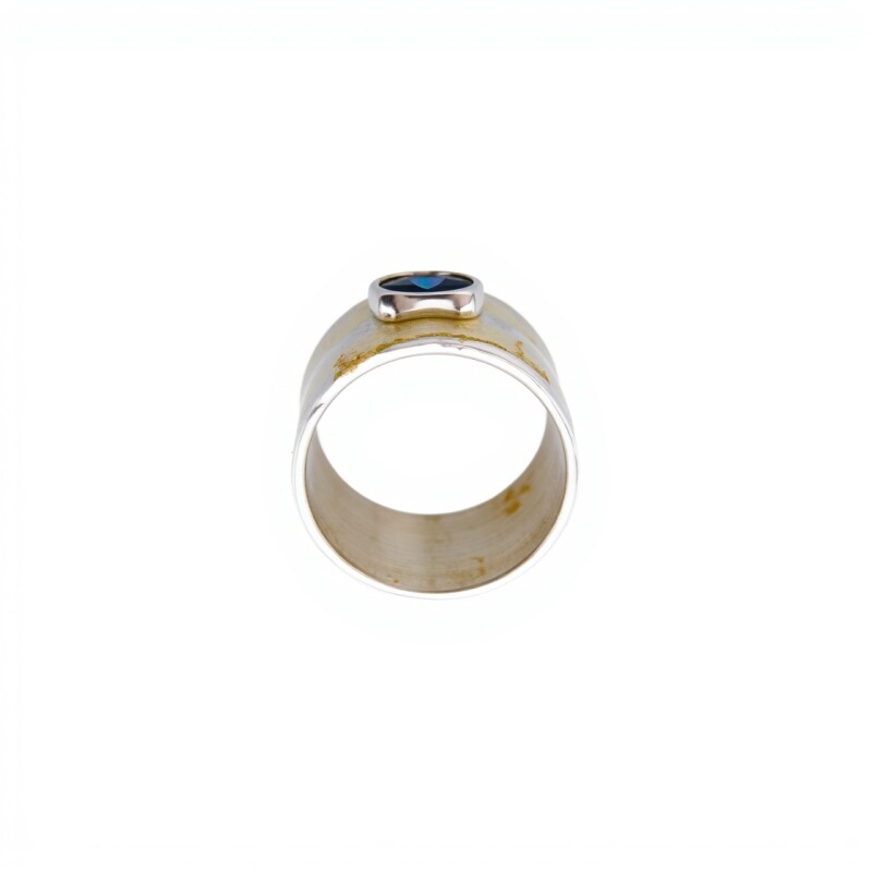 Anillo martillado punto Zafiro-Plata y oro-Piedra Zafiro-AN5932 conpiedra
