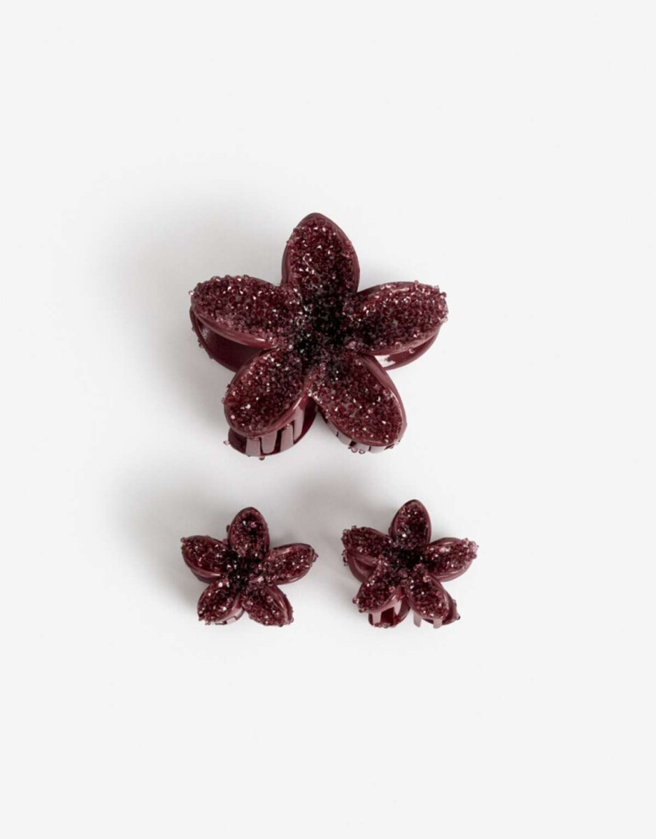 Set De Broches Flor Hawaiana - Rojo Burdeaux 