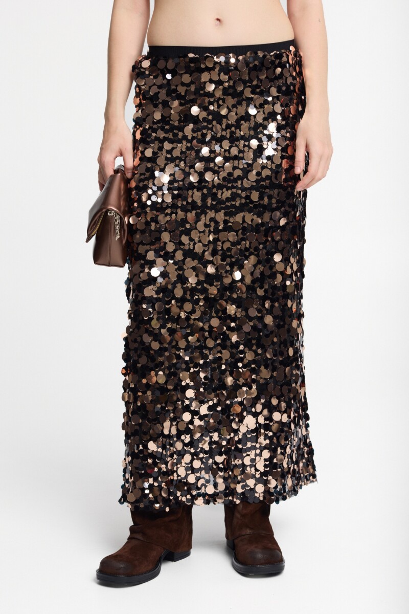 Falda midi de lentejuela Marron