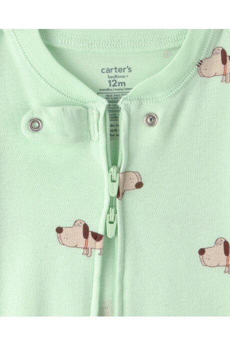Pijama enterito de algodón con pie, verde, diseño perros. Talles 12-24M Sin color
