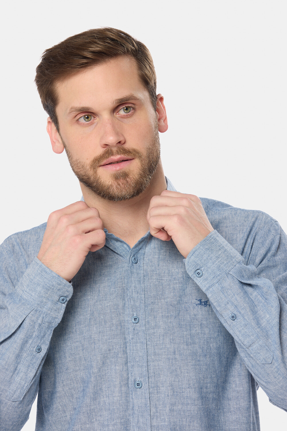 CAMISA DE LINO CUELLO MAO Azul