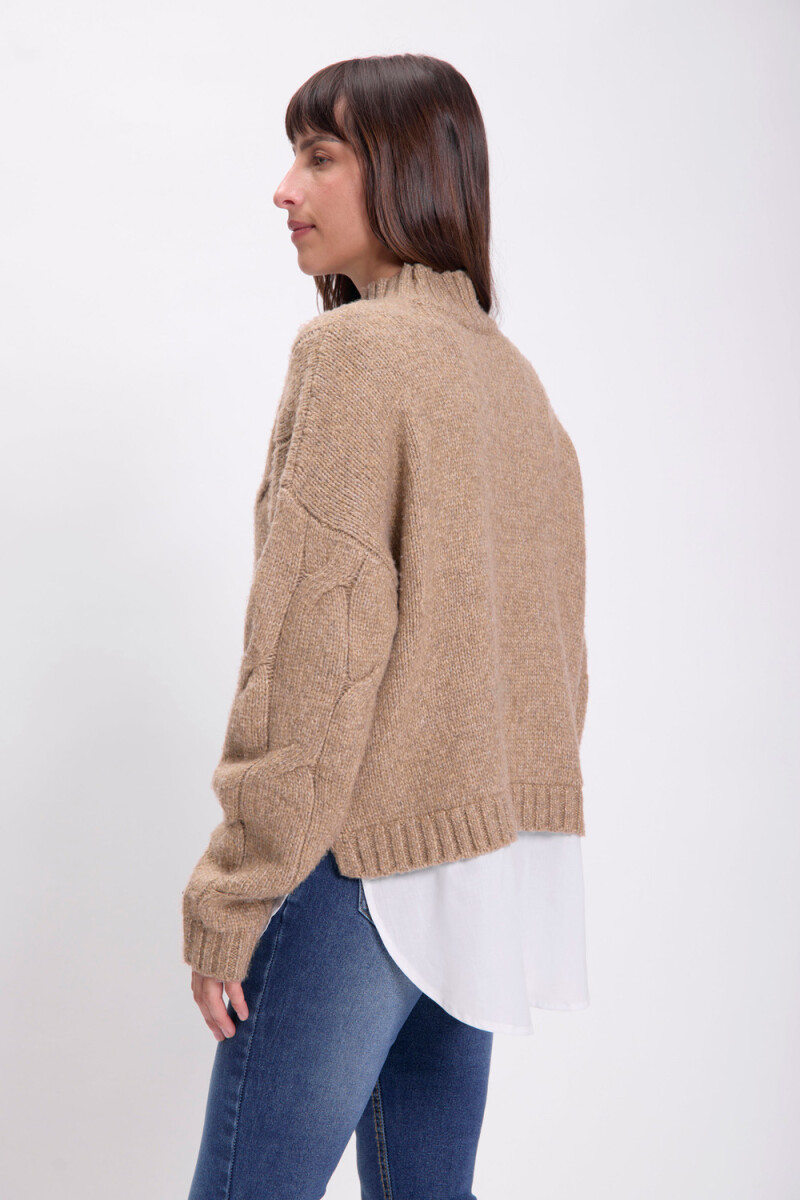 Sweater tejido cuello camisa Tostado