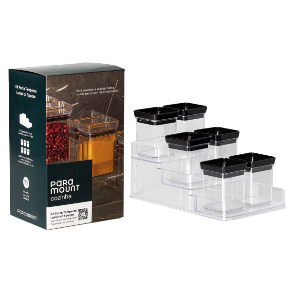 CONDIMENTERO LUMINI KIT 7 PIEZAS NEGRO TRANSPARENTE