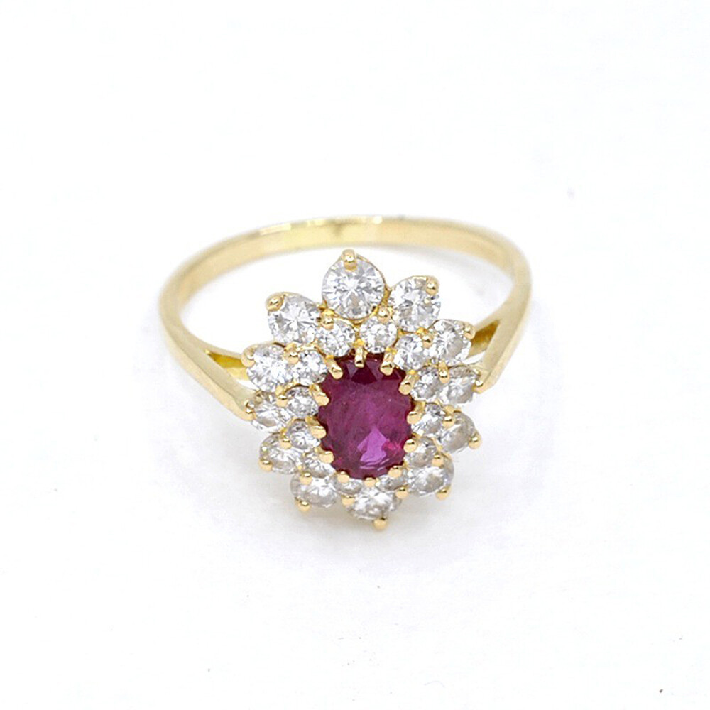 Anillo En Oro 18K, Rubi Y Brillantes Anillo En Oro 18K, Rubi Y Brillantes